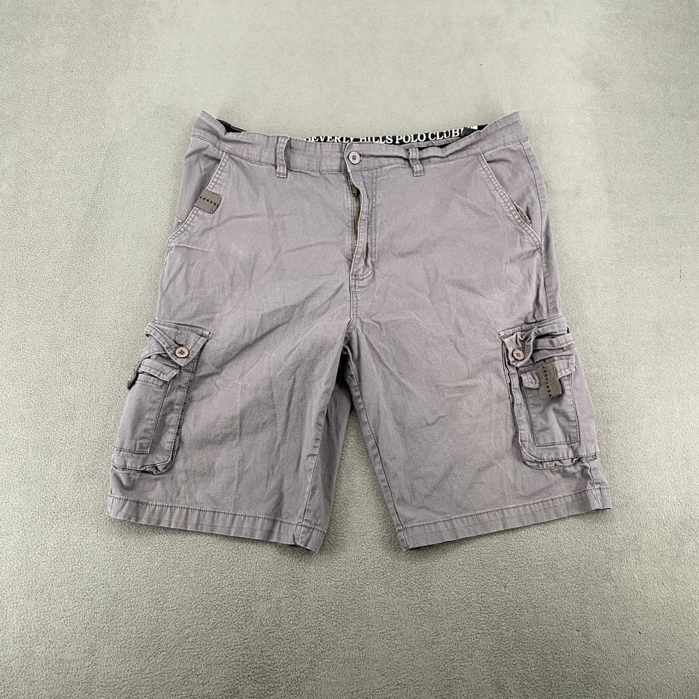 Beverly Hills Polo Club Mens Gray Cargo Shorts Cotton Spandex Size 34 Utility
